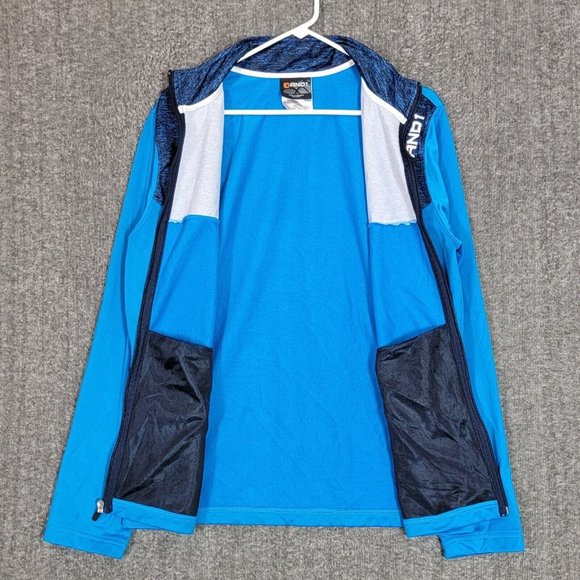 And1 Jacket Mens Medium Blue Logo Long Sleeve Full Zip Knit Track - Picture 11 of 14